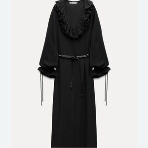Zara Black Midi Dress with Ruffles – Size XS
